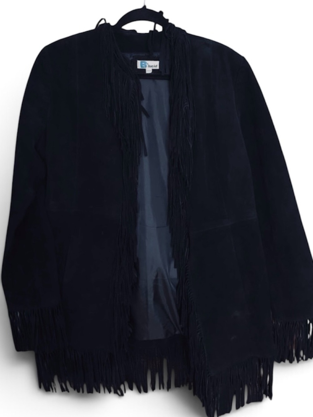 Vintage B Lucid Black Genuine Suede Leather Fringe Jacket